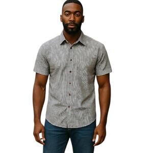 TRAVIS MATHEW Men's Gray and White Checkered Casual‎ Button Down Shirt Size S